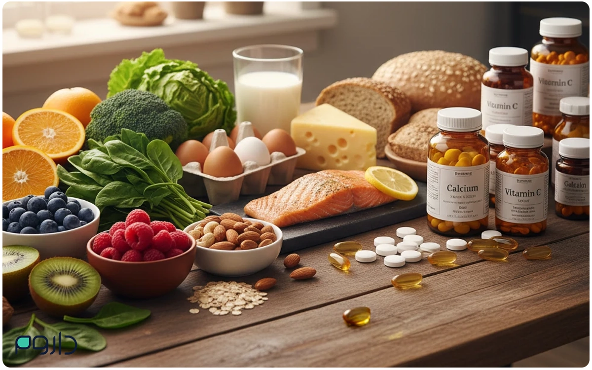 انواع منابع غنی ویتامین‌ها از شیر و تخم مرغ و سبزیجات تا مکمل‌های ویتامینی