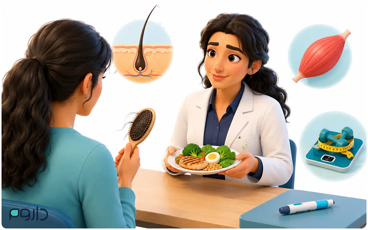 ریزش مو در دوره مصرف آمپول‌های لاغری و اهمیت تغذیه و پروتئین کافی