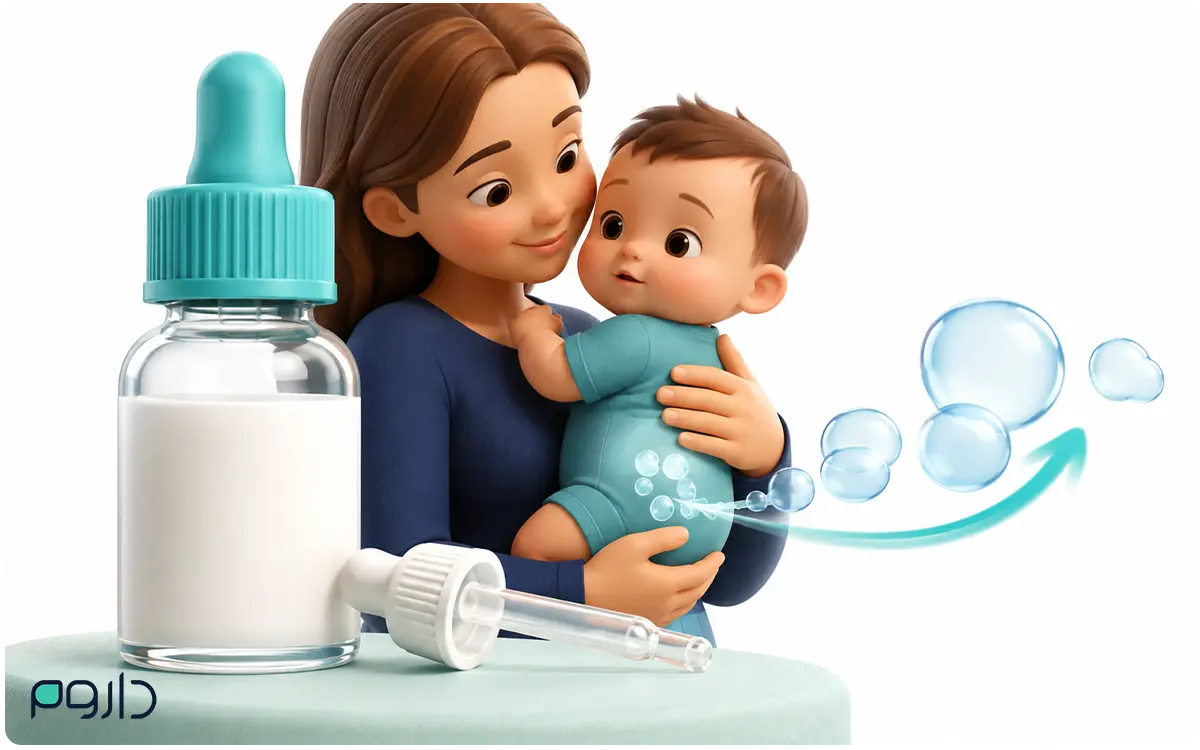 تصویر سه‌بعدی قطره کولیکز برای نوزاد و کاهش نفخ و تجمع گاز شکم